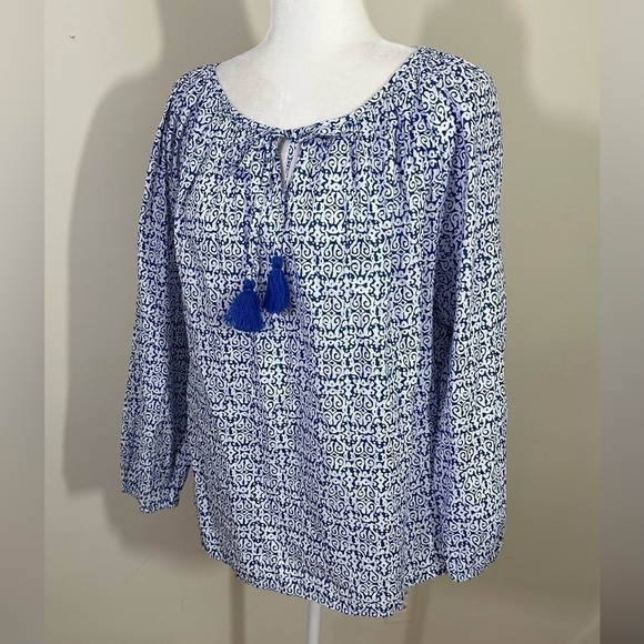 J. Crew sz med top, tunic boho style. Blue stripe Tie at the neckline. - Picture 8 of 13